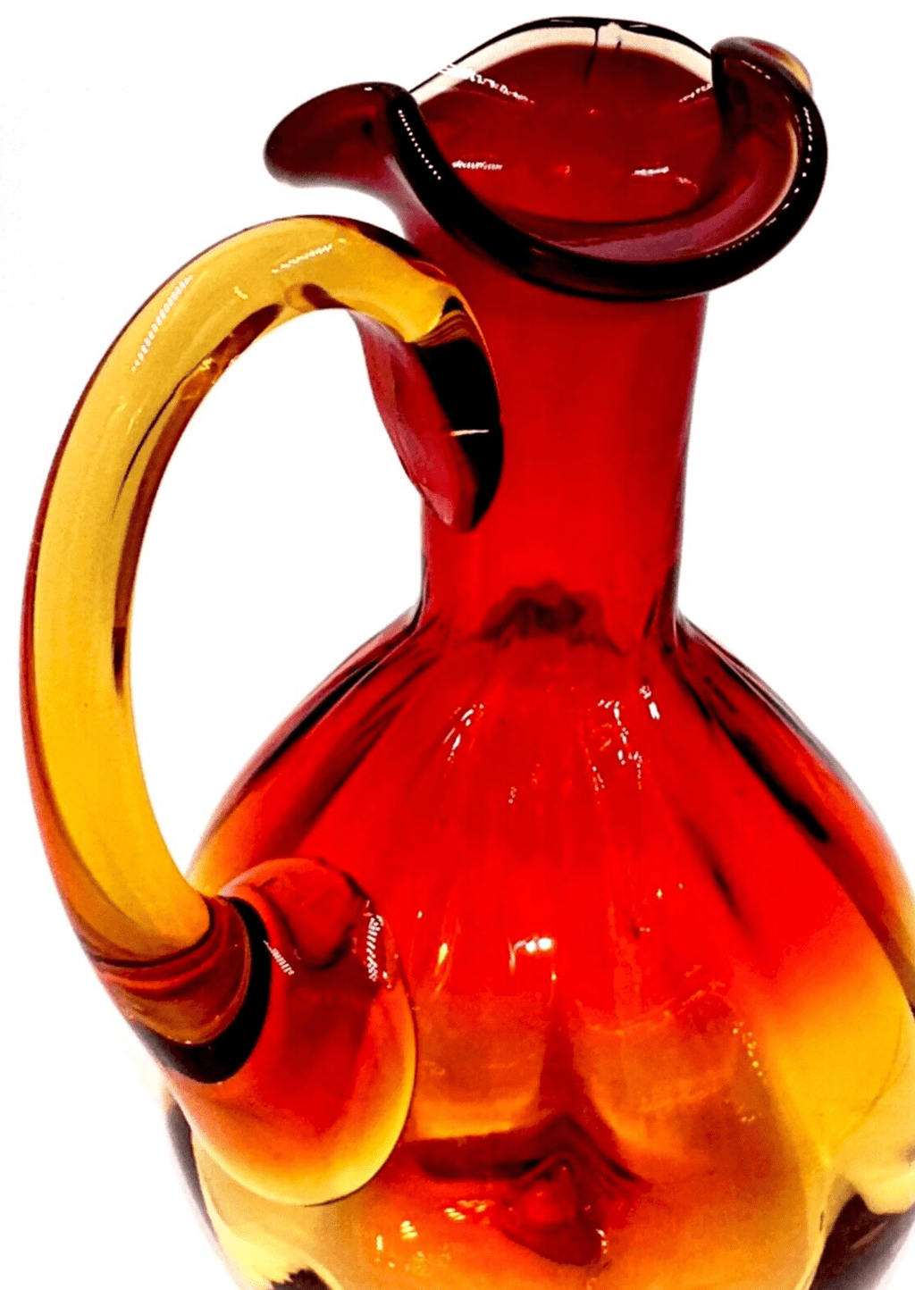 Antique Cruet Amberina Glass Panel Optic w/ Heart - Shaped Spout, Tiered Stopper - AntiquesEtceteraAntique Cruet Amberina Glass Panel Optic w/ Heart - Shaped Spout, Tiered StopperAntiquesEtceteraAntiquesEtcetera