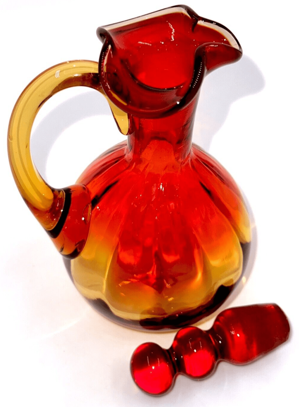 Antique Cruet Amberina Glass Panel Optic w/ Heart - Shaped Spout, Tiered Stopper - AntiquesEtceteraAntique Cruet Amberina Glass Panel Optic w/ Heart - Shaped Spout, Tiered StopperAntiquesEtceteraAntiquesEtcetera