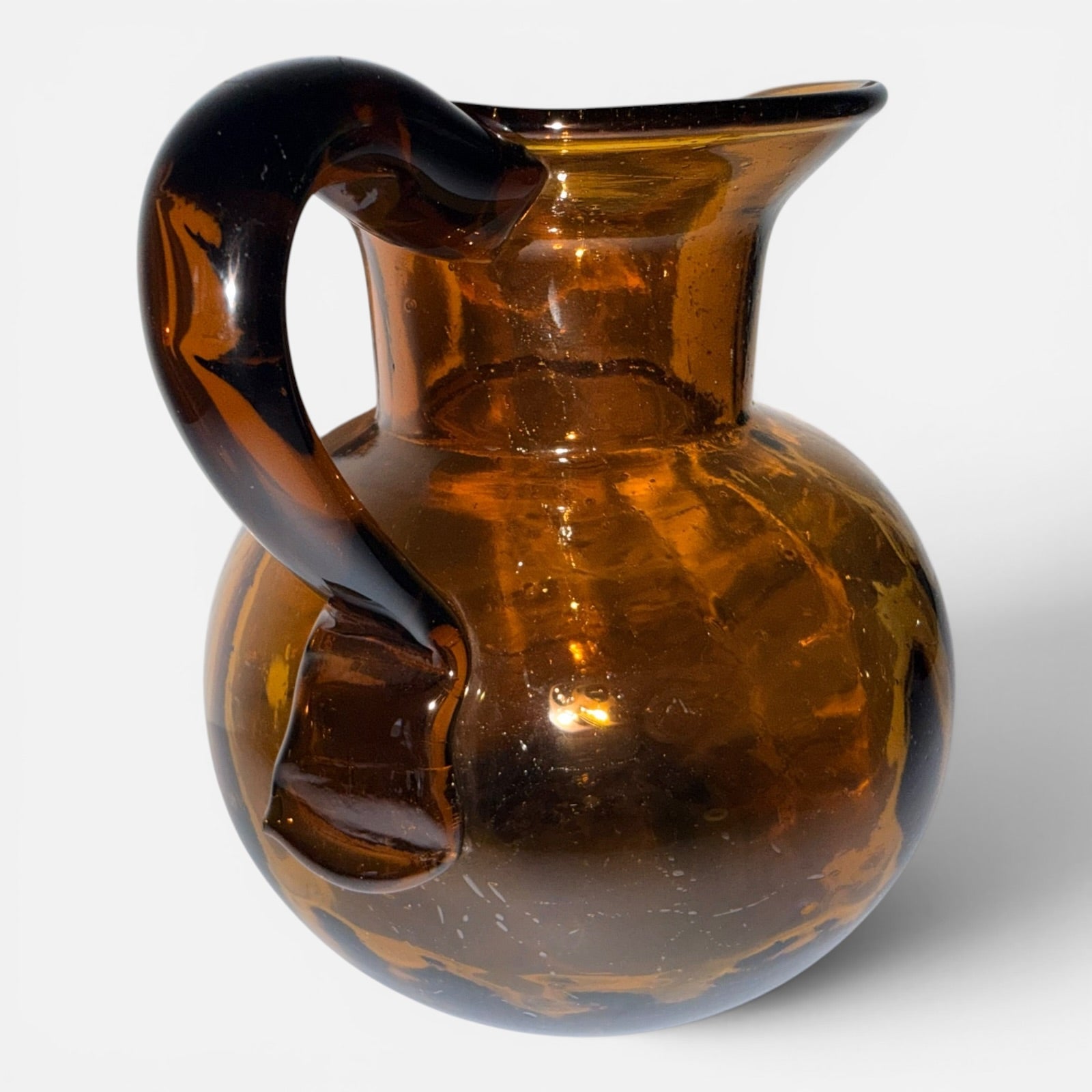 Antique Dark Amber Glass Pitcher / Jug with Applied Handle and Rough PontilAntiquesEtcetera