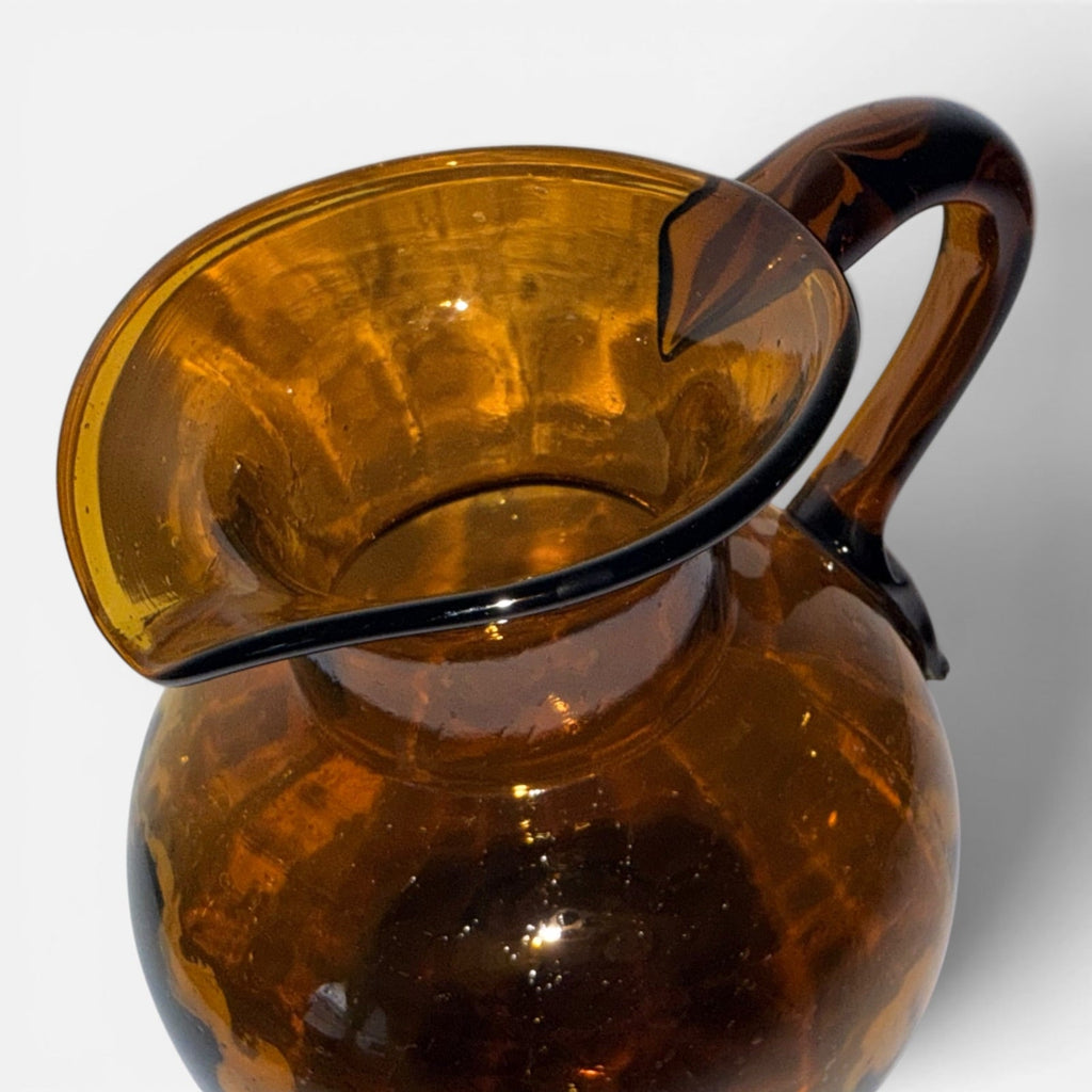 Antique Dark Amber Glass Pitcher / Jug with Applied Handle and Rough PontilAntiquesEtcetera