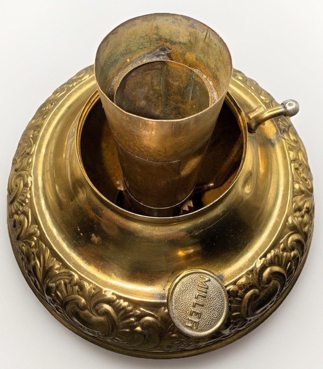 Antique E. Miller THE JUNO Oil LAMP Bright Brass Embossed & Reticulated Pretty! - AntiquesEtceteraAntique E. Miller THE JUNO Oil LAMP Bright Brass Embossed & Reticulated Pretty!E. MillerAntiquesEtcetera