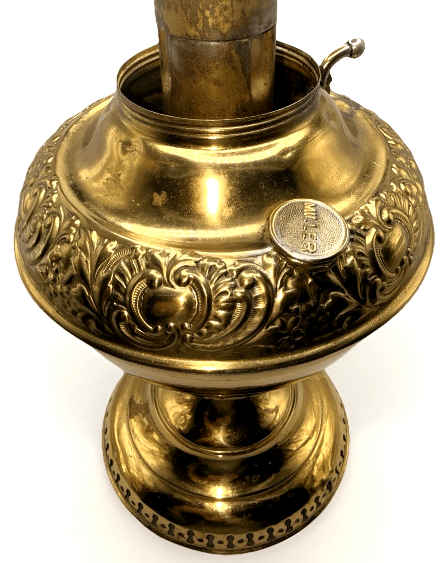 Antique E. Miller THE JUNO Oil LAMP Bright Brass Embossed & Reticulated Pretty! - AntiquesEtceteraAntique E. Miller THE JUNO Oil LAMP Bright Brass Embossed & Reticulated Pretty!E. MillerAntiquesEtcetera