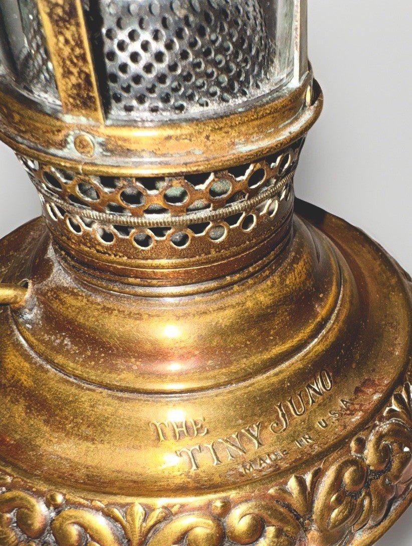 Antique E. Miller THE TINY JUNO Brass Center Draft Kerosene Lamp Hanging Bracket - AntiquesEtceteraAntique E. Miller THE TINY JUNO Brass Center Draft Kerosene Lamp Hanging BracketMillerAntiquesEtcetera