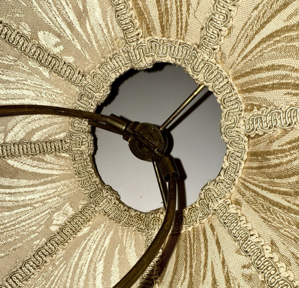 Antique Fabric Fringed Lamp Shade Cream Damask Octagonal with Harp 18" Diameter - AntiquesEtceteraAntique Fabric Fringed Lamp Shade Cream Damask Octagonal with Harp 18" DiameterAntique LightingAntiquesEtceteraAntiquesEtcetera