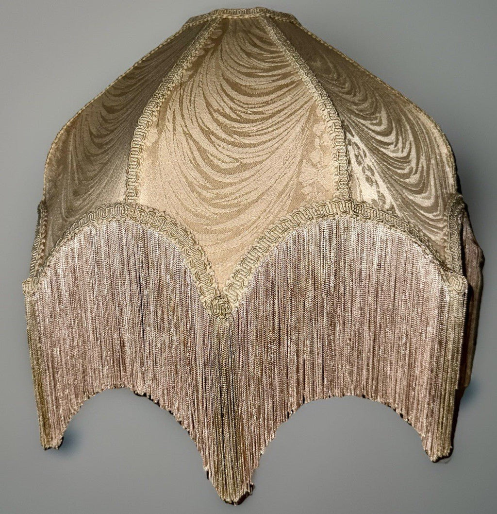 Antique Fabric Fringed Lamp Shade Cream Damask Octagonal with Harp 18" Diameter - AntiquesEtceteraAntique Fabric Fringed Lamp Shade Cream Damask Octagonal with Harp 18" DiameterAntique LightingAntiquesEtceteraAntiquesEtcetera