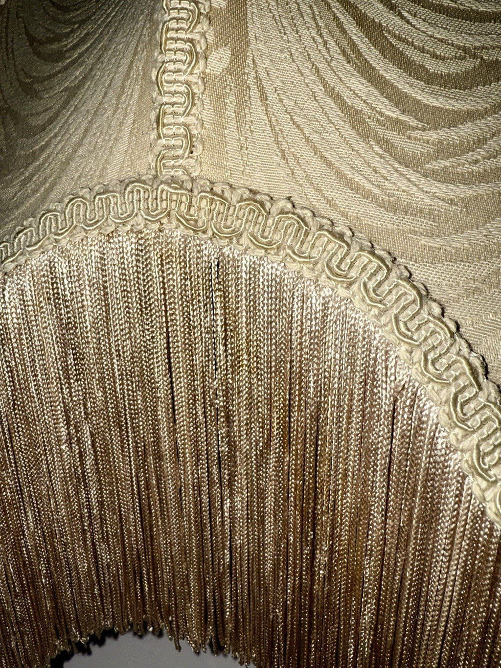 Antique Fabric Fringed Lamp Shade Cream Damask Octagonal with Harp 18" Diameter - AntiquesEtceteraAntique Fabric Fringed Lamp Shade Cream Damask Octagonal with Harp 18" DiameterAntique LightingAntiquesEtceteraAntiquesEtcetera