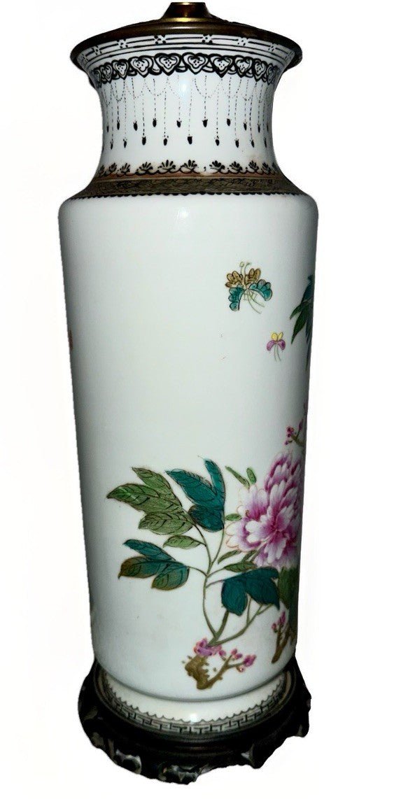 Antique Famille Rose Chinese Export Table Lamp Polychrome Peony Motif w/ Script - AntiquesEtceteraAntique Famille Rose Chinese Export Table Lamp Polychrome Peony Motif w/ ScriptAntiqueAntiquesEtcetera