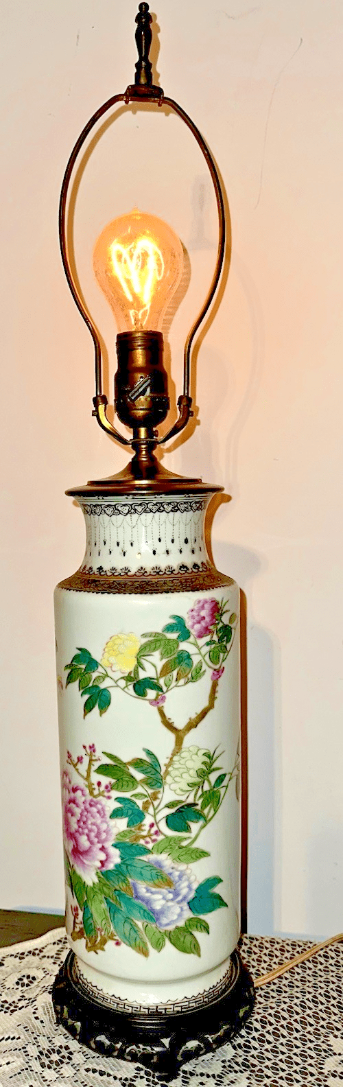 Antique Famille Rose Chinese Export Table Lamp Polychrome Peony Motif w/ Script - AntiquesEtceteraAntique Famille Rose Chinese Export Table Lamp Polychrome Peony Motif w/ ScriptAntiqueAntiquesEtcetera