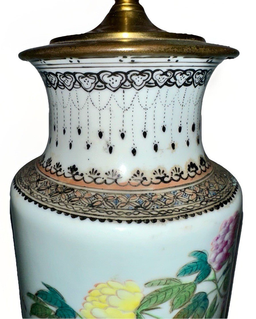 Antique Famille Rose Chinese Export Table Lamp Polychrome Peony Motif w/ Script - AntiquesEtceteraAntique Famille Rose Chinese Export Table Lamp Polychrome Peony Motif w/ ScriptAntiqueAntiquesEtcetera