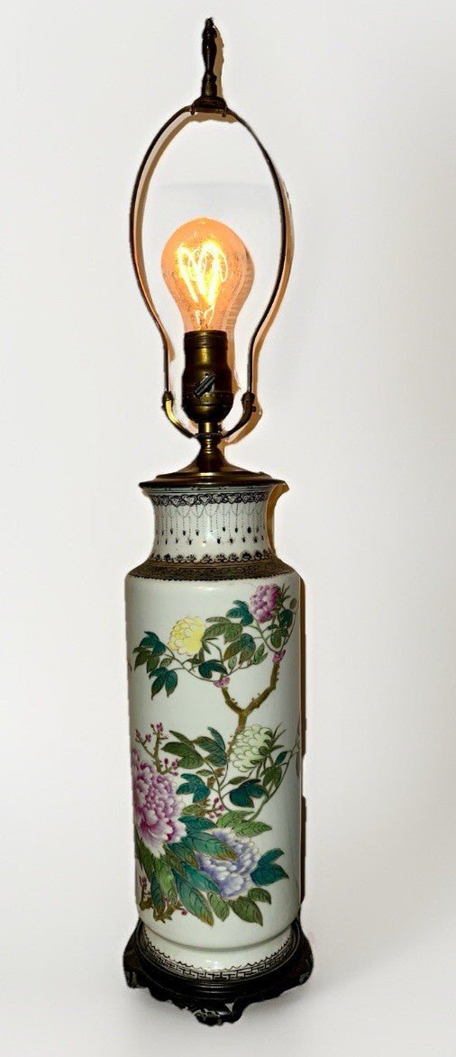 Antique Famille Rose Chinese Export Table Lamp Polychrome Peony Motif w/ Script - AntiquesEtceteraAntique Famille Rose Chinese Export Table Lamp Polychrome Peony Motif w/ ScriptAntiqueAntiquesEtcetera