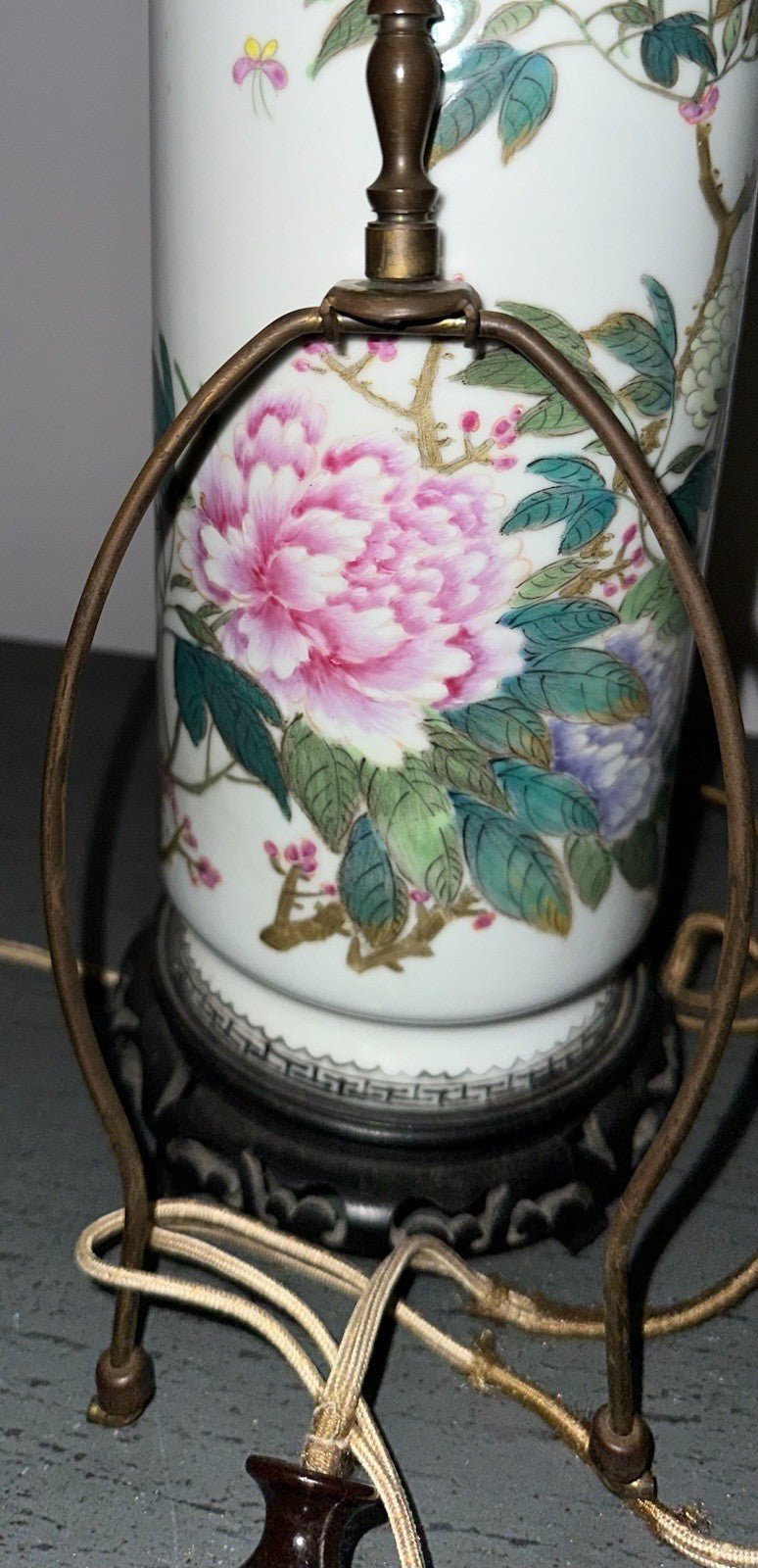 Antique Famille Rose Chinese Export Table Lamp Polychrome Peony Motif w/ Script - AntiquesEtceteraAntique Famille Rose Chinese Export Table Lamp Polychrome Peony Motif w/ ScriptAntiqueAntiquesEtcetera