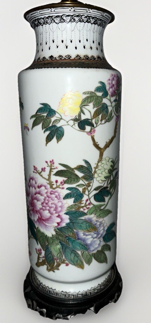 Antique Famille Rose Chinese Export Table Lamp Polychrome Peony Motif w/ Script - AntiquesEtceteraAntique Famille Rose Chinese Export Table Lamp Polychrome Peony Motif w/ ScriptAntiqueAntiquesEtcetera