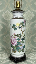 Antique Famille Rose Chinese Export Table Lamp Polychrome Peony Motif w/ ScriptAntiquesEtcetera