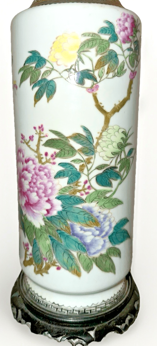 Antique Famille Rose Chinese Export Table Lamp Polychrome Peony Motif w/ Script - AntiquesEtceteraAntique Famille Rose Chinese Export Table Lamp Polychrome Peony Motif w/ ScriptAntiqueAntiquesEtcetera