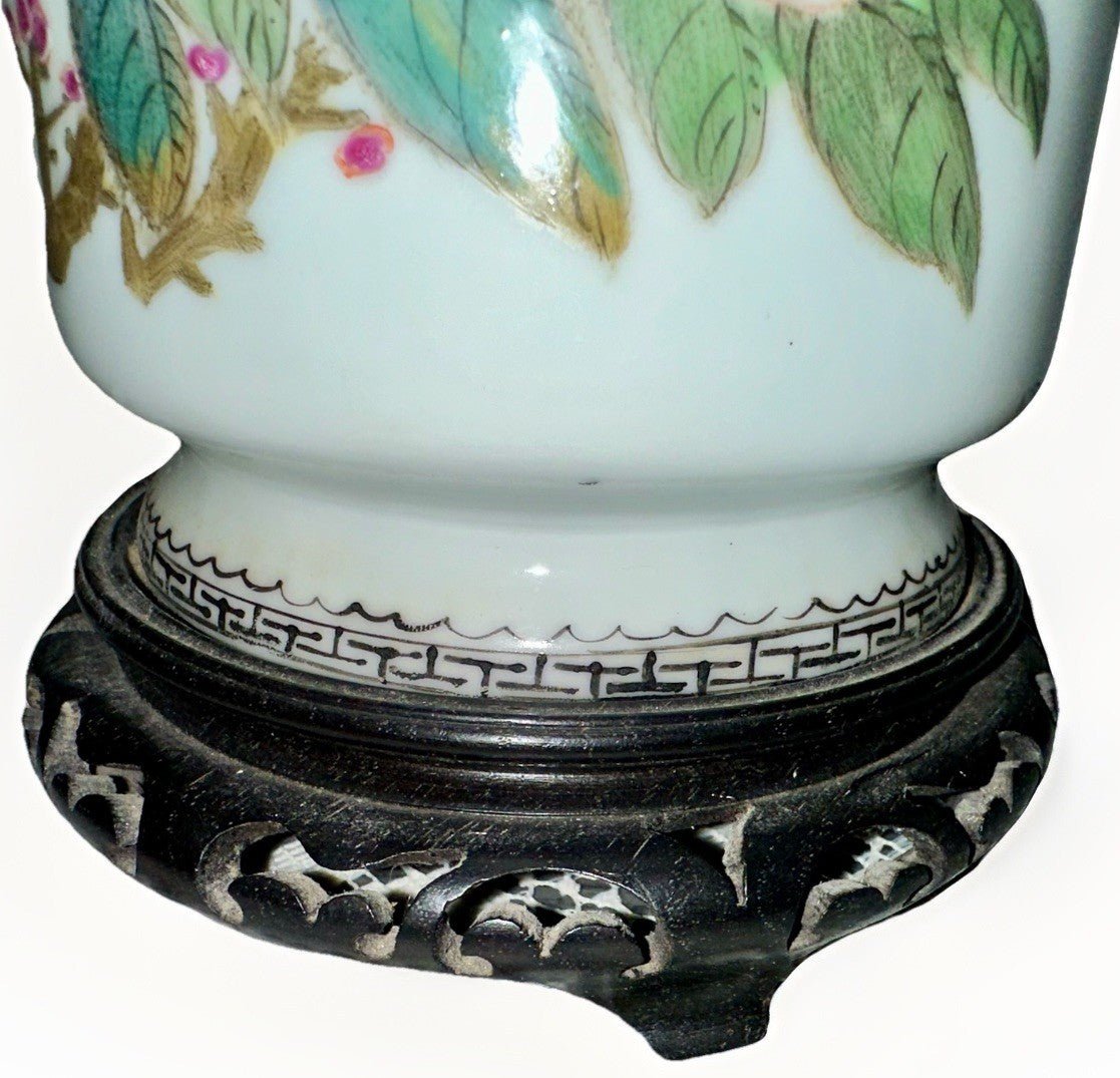 Antique Famille Rose Chinese Export Table Lamp Polychrome Peony Motif w/ Script - AntiquesEtceteraAntique Famille Rose Chinese Export Table Lamp Polychrome Peony Motif w/ ScriptAntiqueAntiquesEtcetera