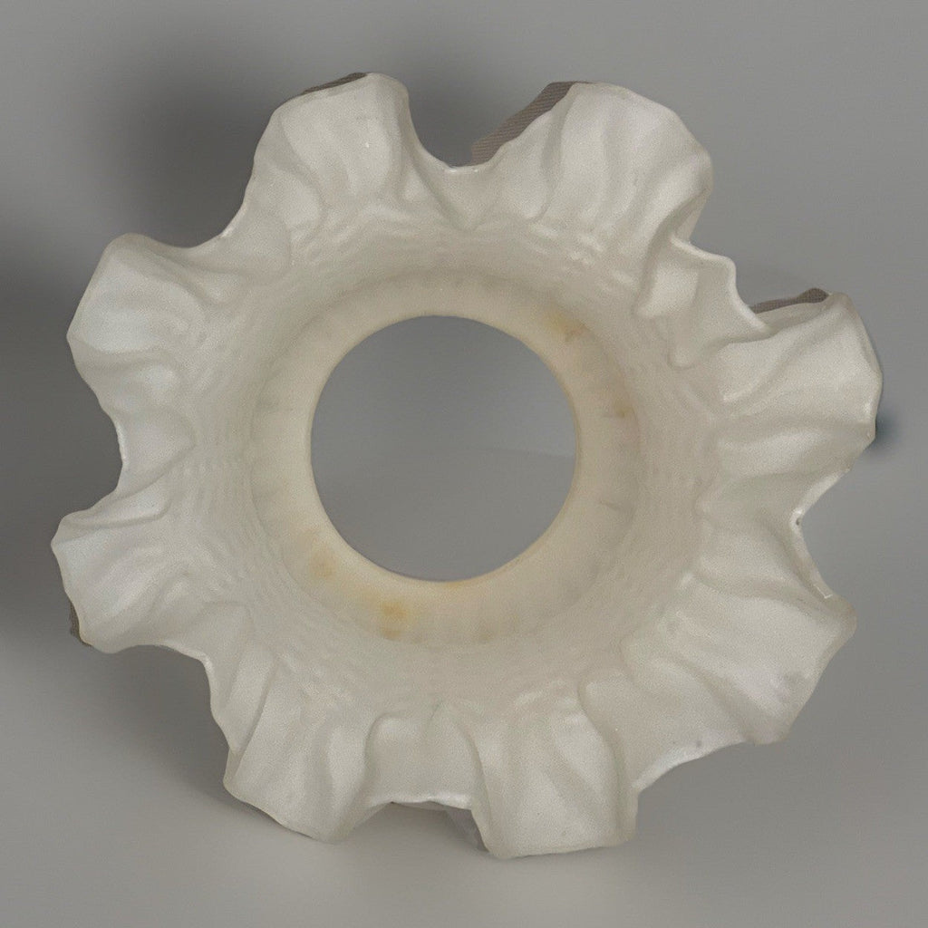Antique Frosted Glass Gas Oil Banquet Lamp Shade Chevron Panels Ruffled Top Rim - AntiquesEtceteraAntique Frosted Glass Gas Oil Banquet Lamp Shade Chevron Panels Ruffled Top RimAntiqueAntiquesEtcetera