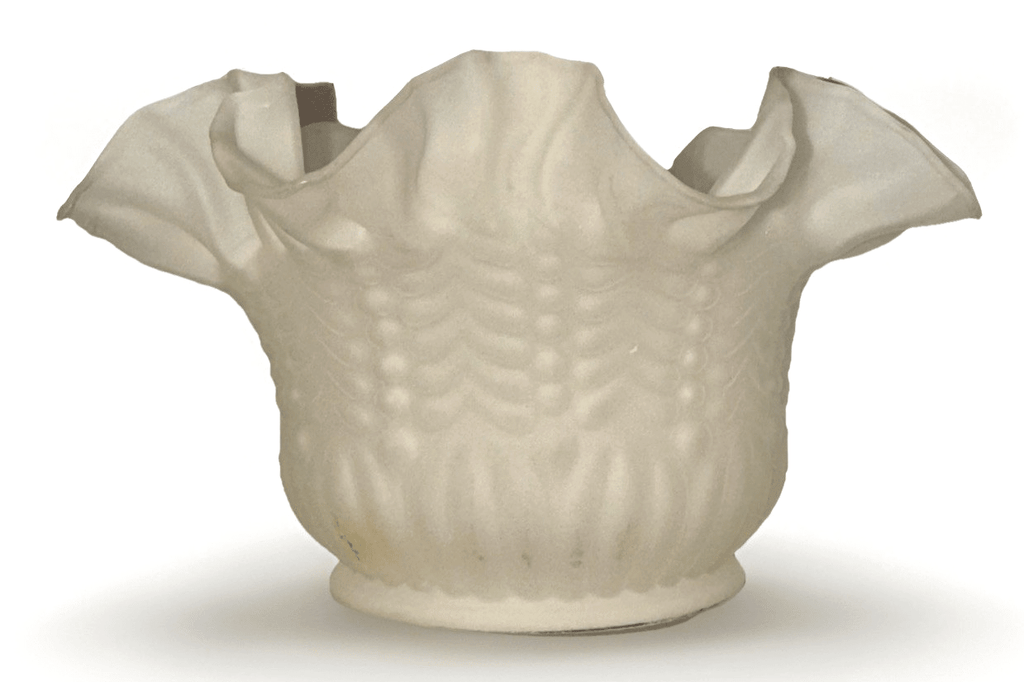 Antique Frosted Glass Gas Oil Banquet Lamp Shade Chevron Panels Ruffled Top Rim - AntiquesEtceteraAntique Frosted Glass Gas Oil Banquet Lamp Shade Chevron Panels Ruffled Top RimAntiqueAntiquesEtcetera