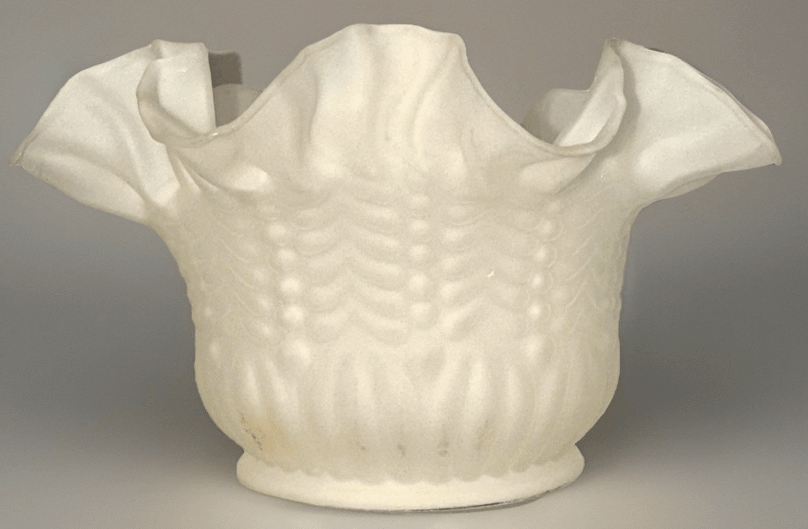 Antique Frosted Glass Gas Oil Banquet Lamp Shade Chevron Panels Ruffled Top Rim - AntiquesEtceteraAntique Frosted Glass Gas Oil Banquet Lamp Shade Chevron Panels Ruffled Top RimAntiqueAntiquesEtcetera