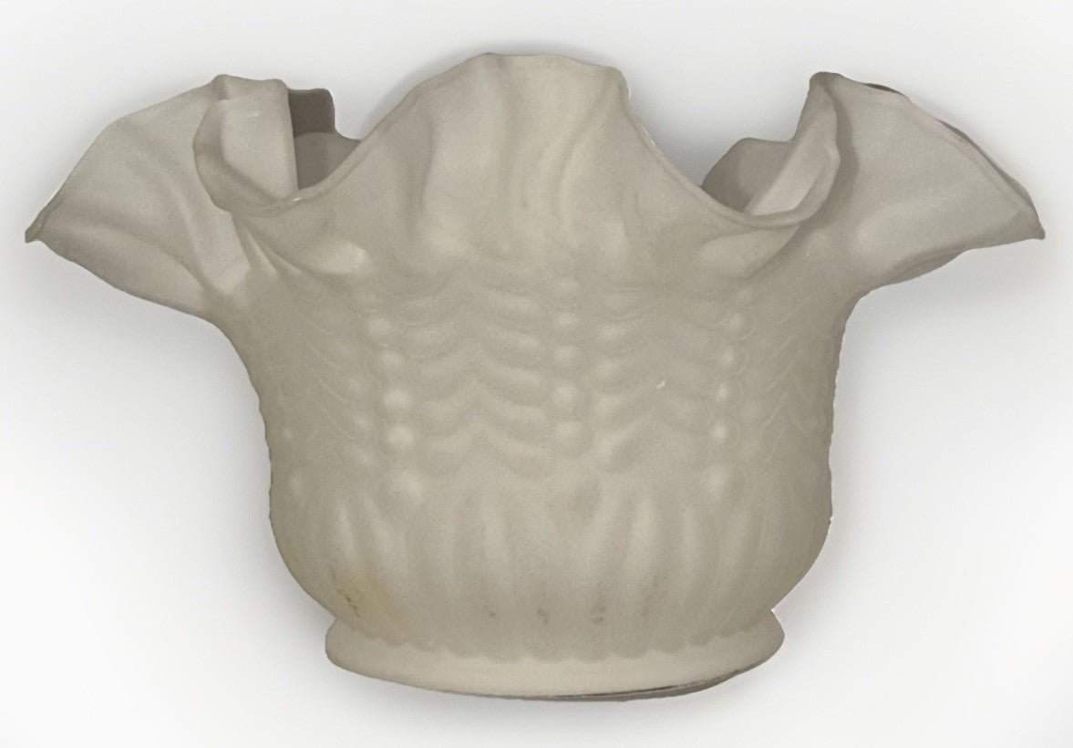 Antique Frosted Glass Gas Oil Banquet Lamp Shade Chevron Panels Ruffled Top Rim - AntiquesEtceteraAntique Frosted Glass Gas Oil Banquet Lamp Shade Chevron Panels Ruffled Top RimAntiqueAntiquesEtcetera