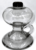 Antique Glass Kerosene or Oil Footed Hand Lamp Stippled Iris Base Notched Handle - AntiquesEtceteraAntique Glass Kerosene or Oil Footed Hand Lamp Stippled Iris Base Notched HandleAntiqueAntiquesEtcetera