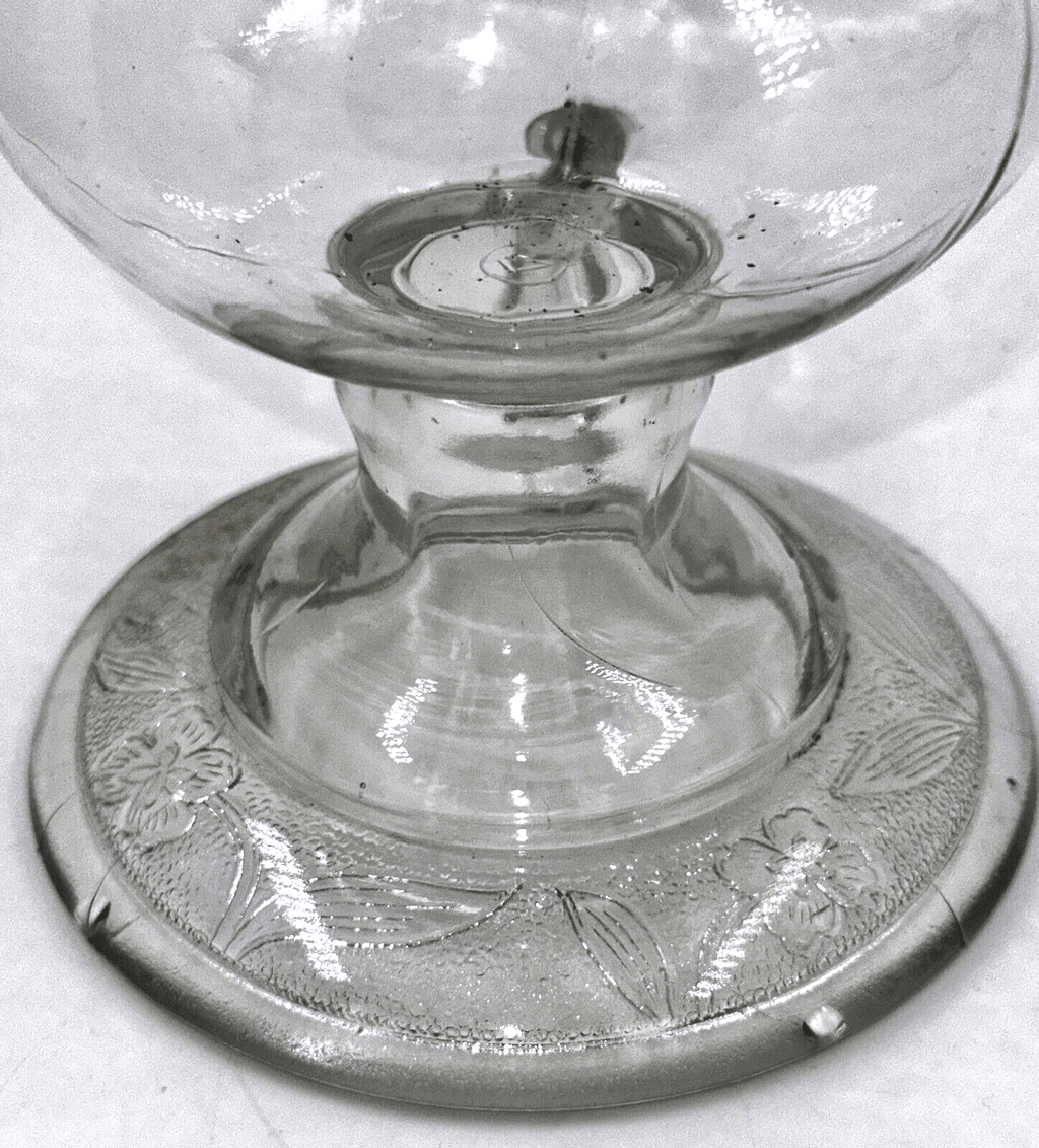 Antique Glass Kerosene or Oil Footed Hand Lamp Stippled Iris Base Notched Handle - AntiquesEtceteraAntique Glass Kerosene or Oil Footed Hand Lamp Stippled Iris Base Notched HandleAntiqueAntiquesEtcetera