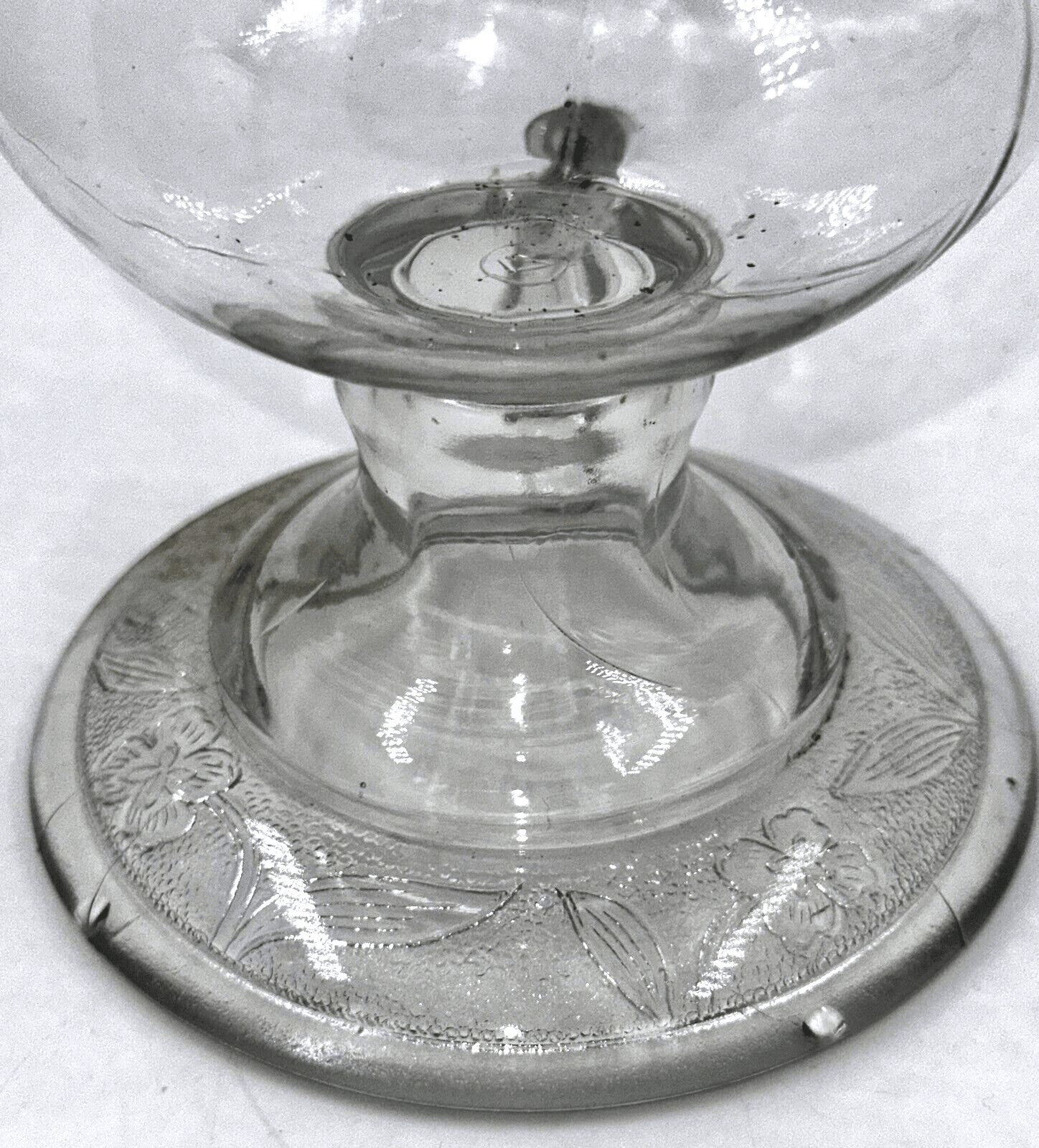 Antique Glass Kerosene or Oil Footed Hand Lamp Stippled Iris Base Notched Handle - AntiquesEtceteraAntique Glass Kerosene or Oil Footed Hand Lamp Stippled Iris Base Notched HandleAntiqueAntiquesEtcetera