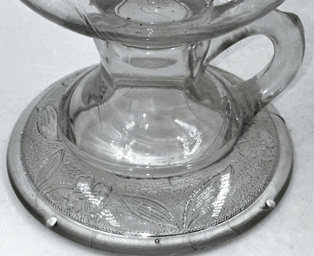 Antique Glass Kerosene or Oil Footed Hand Lamp Stippled Iris Base Notched Handle - AntiquesEtceteraAntique Glass Kerosene or Oil Footed Hand Lamp Stippled Iris Base Notched HandleAntiqueAntiquesEtcetera