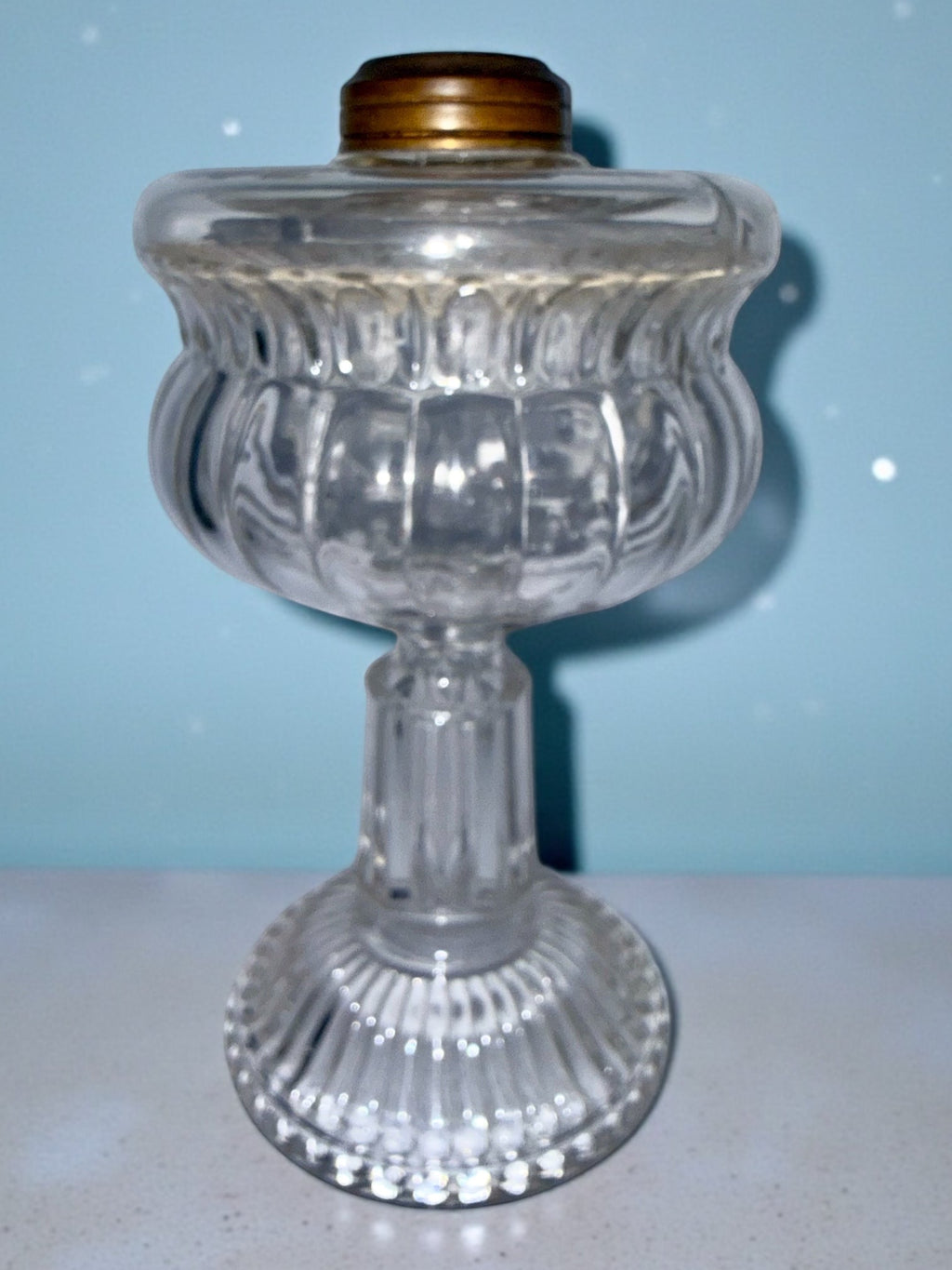 Antique Glass Oil or Kerosene Stand Lamp with Elegant Font, Stem and Base - AntiquesEtceteraAntique Glass Oil or Kerosene Stand Lamp with Elegant Font, Stem and BaseAntique LightingAntiquesEtceteraAntiquesEtcetera