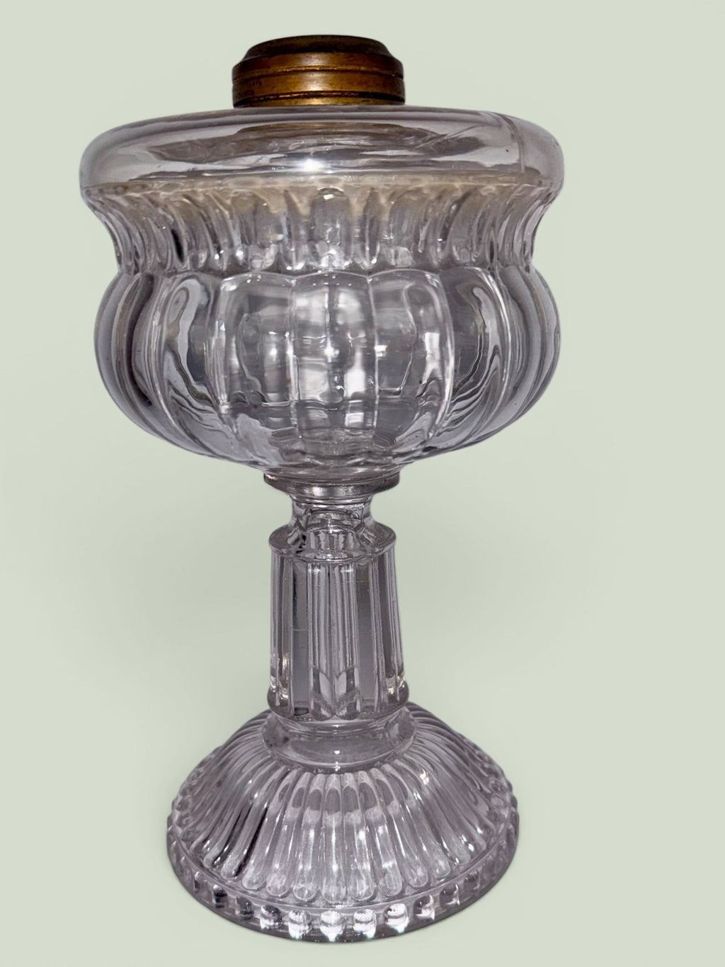 Antique Glass Oil or Kerosene Stand Lamp with Elegant Font, Stem and Base - AntiquesEtceteraAntique Glass Oil or Kerosene Stand Lamp with Elegant Font, Stem and BaseAntique LightingAntiquesEtceteraAntiquesEtcetera