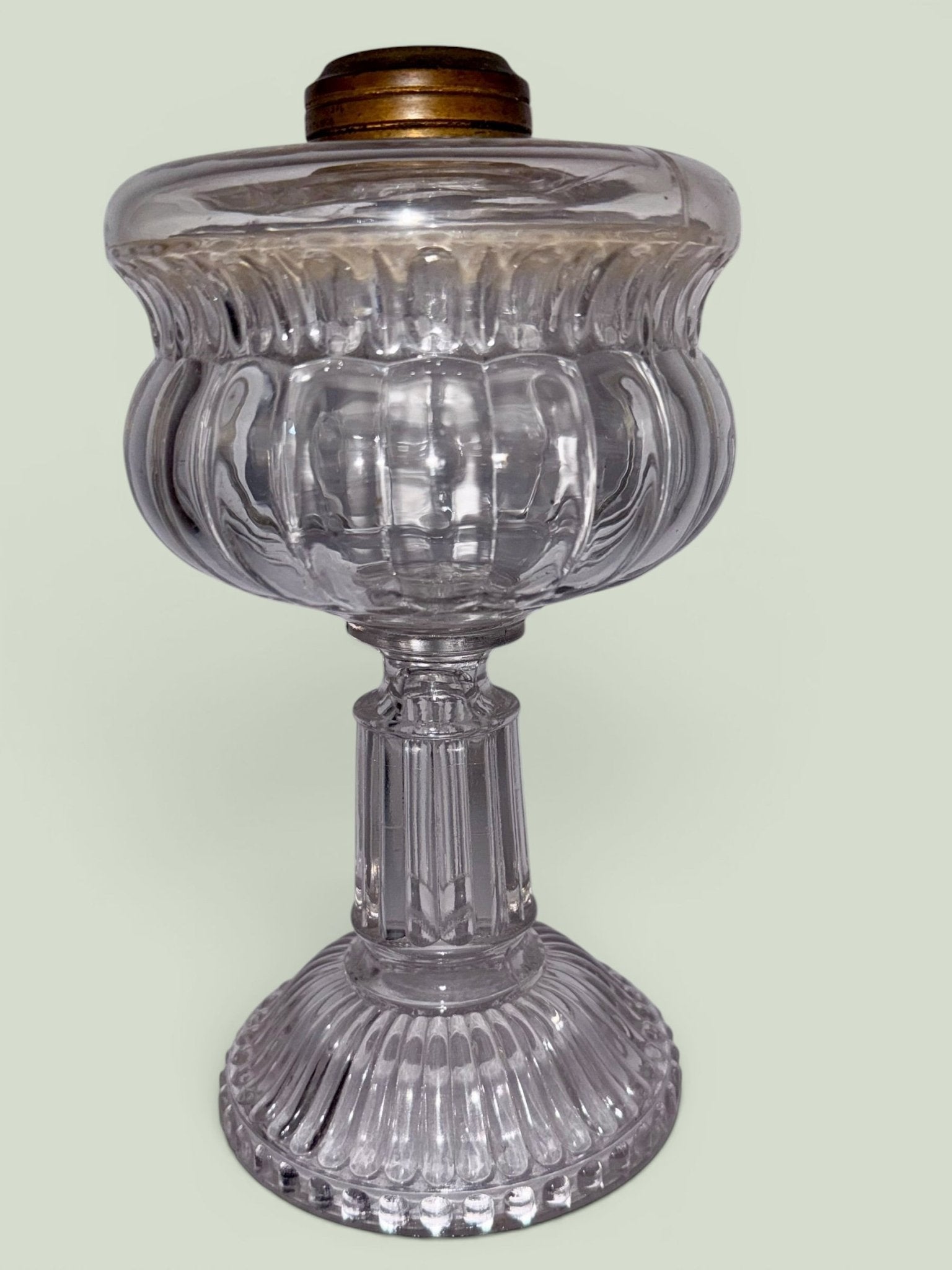 Antique Glass Oil or Kerosene Stand Lamp with Elegant Font, Stem and Base - AntiquesEtceteraAntique Glass Oil or Kerosene Stand Lamp with Elegant Font, Stem and BaseAntique LightingAntiquesEtceteraAntiquesEtcetera