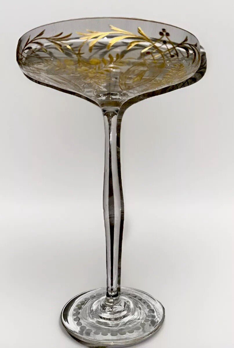 Antique Gold Etched Compote Candy Dish Gilt Trim 9 3/4" H. with Maker's Mark - AntiquesEtceteraAntique Gold Etched Compote Candy Dish Gilt Trim 9 3/4" H. with Maker's MarkAntiquesEtceteraAntiquesEtcetera