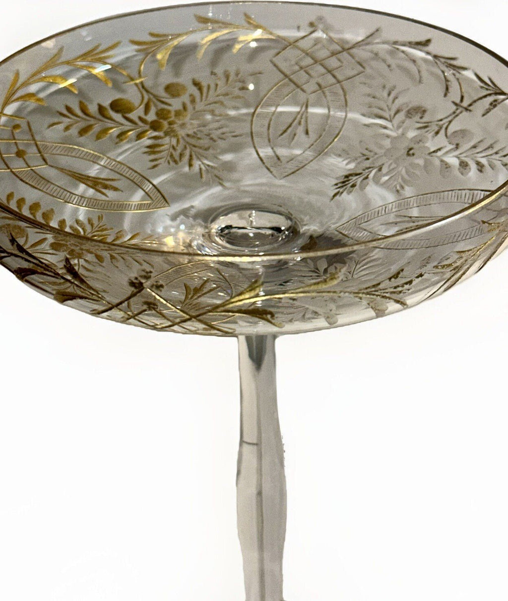 Antique Gold Etched Compote Candy Dish Gilt Trim 9 3/4" H. with Maker's Mark - AntiquesEtceteraAntique Gold Etched Compote Candy Dish Gilt Trim 9 3/4" H. with Maker's MarkAntiquesEtceteraAntiquesEtcetera