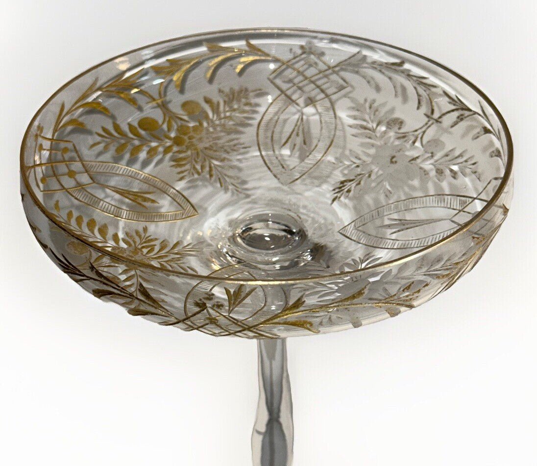 Antique Gold Etched Compote Candy Dish Gilt Trim 9 3/4" H. with Maker's Mark - AntiquesEtceteraAntique Gold Etched Compote Candy Dish Gilt Trim 9 3/4" H. with Maker's MarkAntiquesEtceteraAntiquesEtcetera