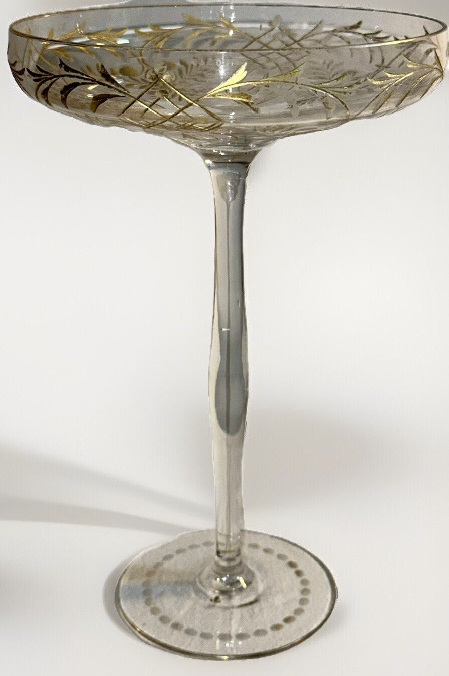 Antique Gold Etched Compote Candy Dish Gilt Trim 9 3/4" H. with Maker's Mark - AntiquesEtceteraAntique Gold Etched Compote Candy Dish Gilt Trim 9 3/4" H. with Maker's MarkAntiquesEtceteraAntiquesEtcetera