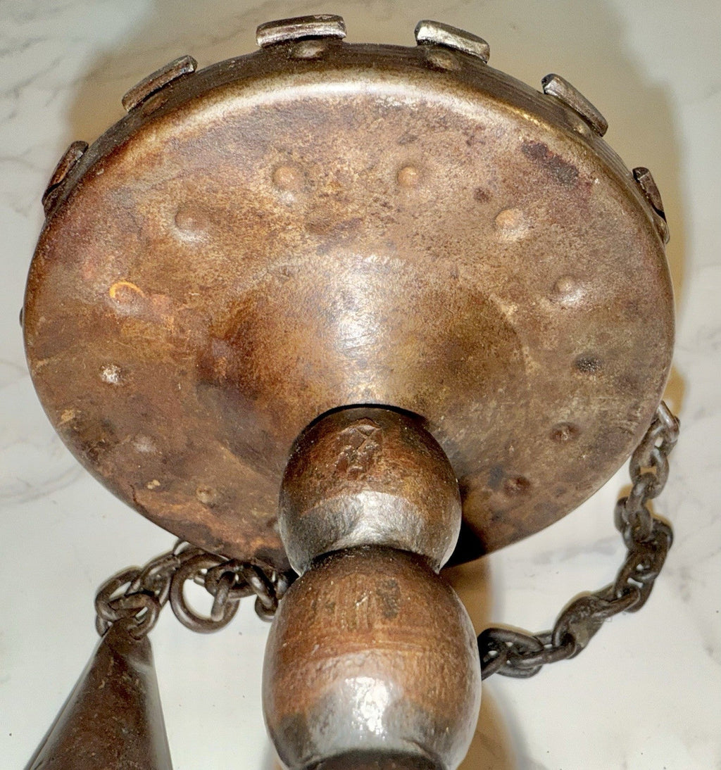 Antique Gothic Candlestick Candle Holder w/ Snuffer Turret Drip Rim Wrought Iron - AntiquesEtceteraAntique Gothic Candlestick Candle Holder w/ Snuffer Turret Drip Rim Wrought IronUnbrandedAntiquesEtcetera