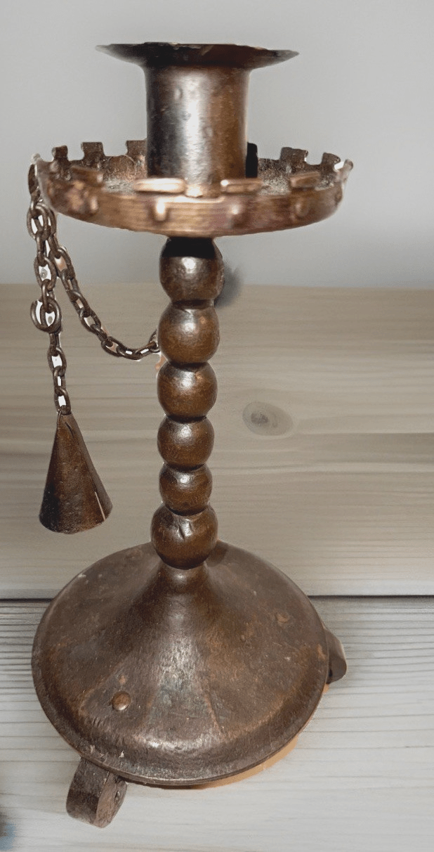 Antique Gothic Candlestick Candle Holder w/ Snuffer Turret Drip Rim Wrought Iron - AntiquesEtceteraAntique Gothic Candlestick Candle Holder w/ Snuffer Turret Drip Rim Wrought IronUnbrandedAntiquesEtcetera
