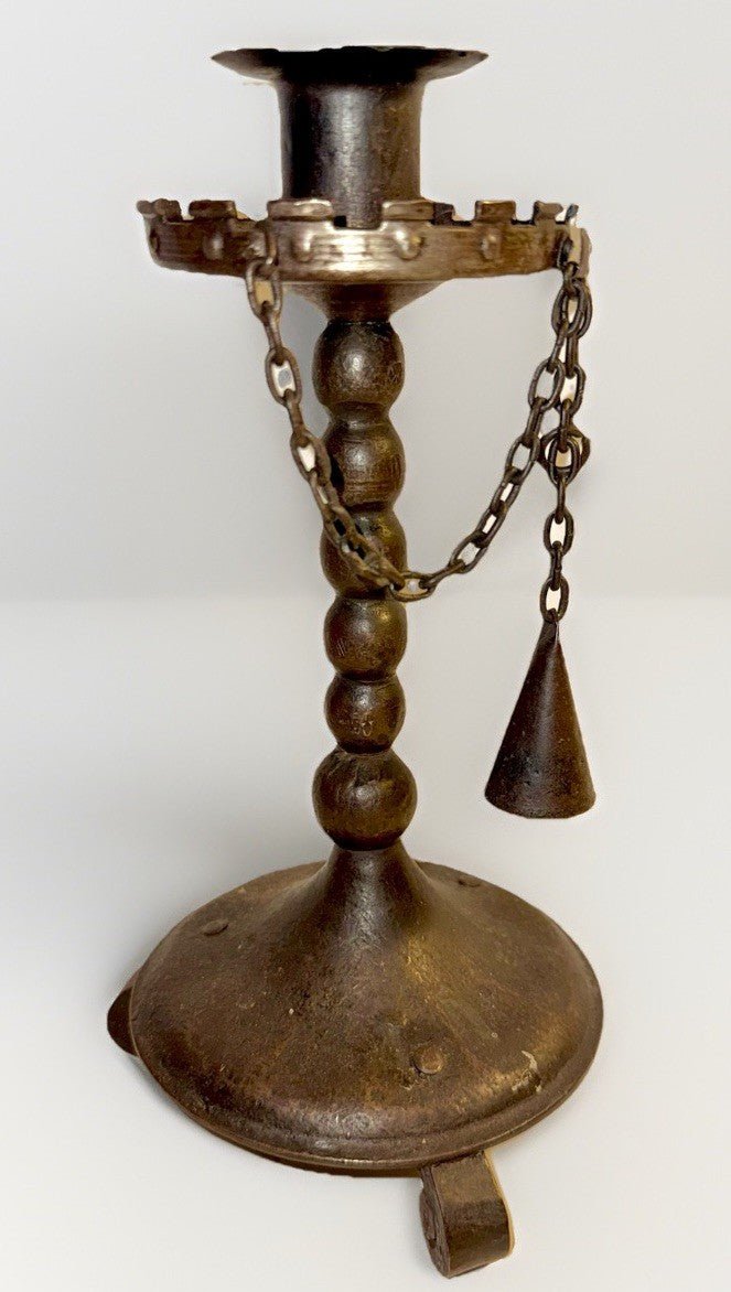 Antique Gothic Candlestick Candle Holder w/ Snuffer Turret Drip Rim Wrought Iron - AntiquesEtceteraAntique Gothic Candlestick Candle Holder w/ Snuffer Turret Drip Rim Wrought IronUnbrandedAntiquesEtcetera