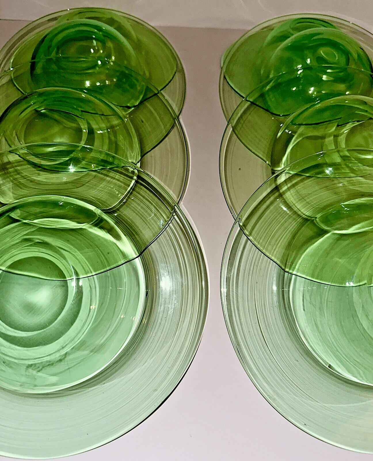 Antique H P Sinclaire Jr. Set of 8 Grapefruit Bowls Green Uranium Glass 7 7/8" D - AntiquesEtceteraAntique H P Sinclaire Jr. Set of 8 Grapefruit Bowls Green Uranium Glass 7 7/8" DH P Sinclaire JrAntiquesEtcetera