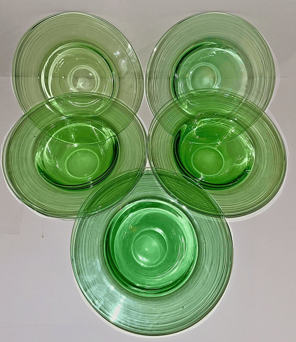 Antique H P Sinclaire Jr. Set of 8 Grapefruit Bowls Green Uranium Glass 7 7/8" D - AntiquesEtceteraAntique H P Sinclaire Jr. Set of 8 Grapefruit Bowls Green Uranium Glass 7 7/8" DH P Sinclaire JrAntiquesEtcetera