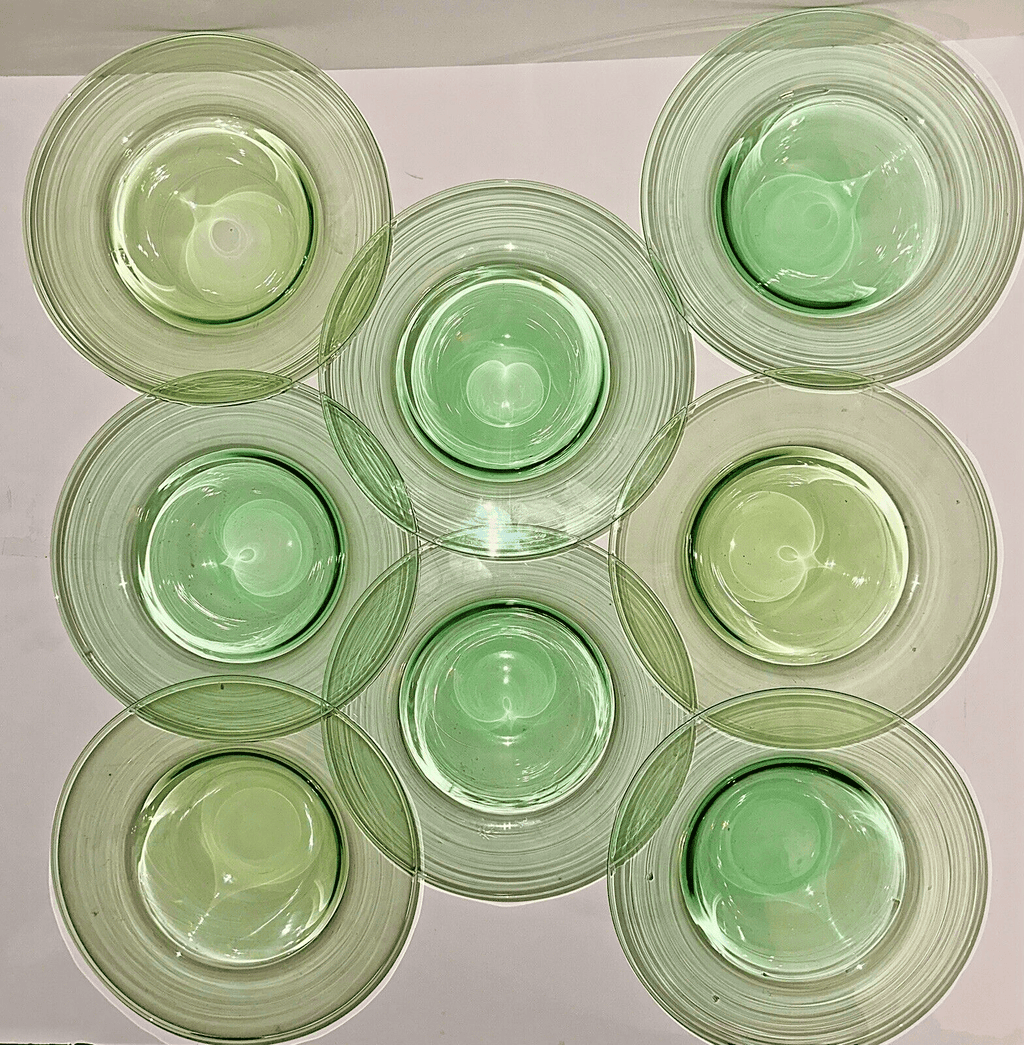 Antique H P Sinclaire Jr. Set of 8 Grapefruit Bowls Green Uranium Glass 7 7/8" D - AntiquesEtceteraAntique H P Sinclaire Jr. Set of 8 Grapefruit Bowls Green Uranium Glass 7 7/8" DH P Sinclaire JrAntiquesEtcetera