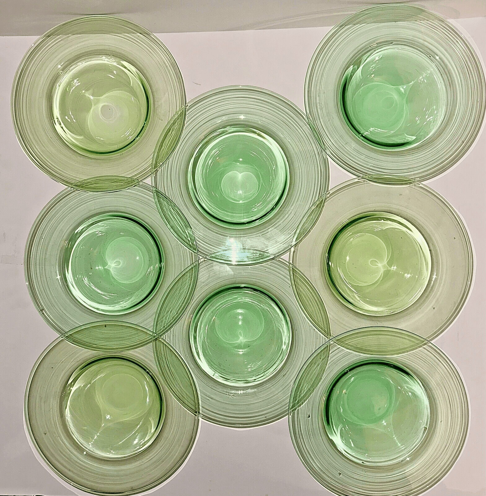 Antique H P Sinclaire Jr. Set of 8 Grapefruit Bowls Green Uranium Glass 7 7/8" D - AntiquesEtceteraAntique H P Sinclaire Jr. Set of 8 Grapefruit Bowls Green Uranium Glass 7 7/8" DH P Sinclaire JrAntiquesEtcetera