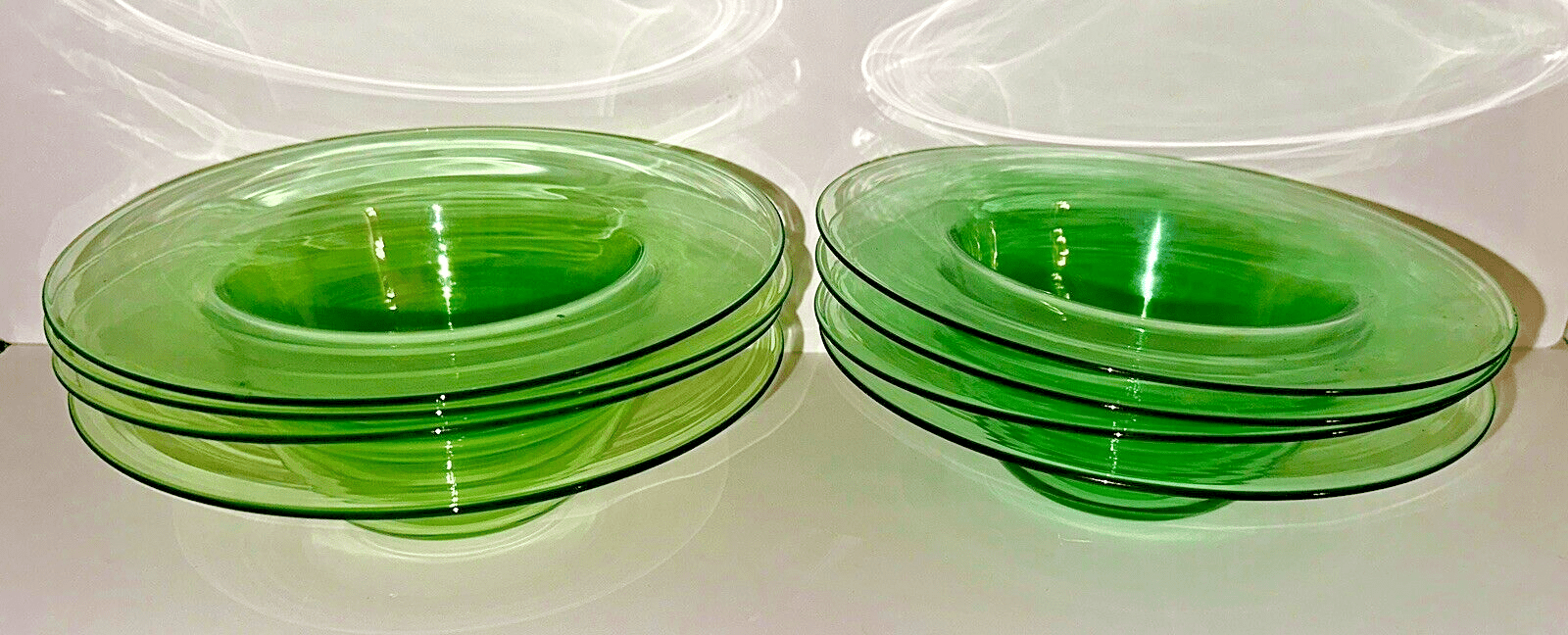 Antique H P Sinclaire Jr. Set of 8 Grapefruit Bowls Green Uranium Glass 7 7/8" D - AntiquesEtceteraAntique H P Sinclaire Jr. Set of 8 Grapefruit Bowls Green Uranium Glass 7 7/8" DH P Sinclaire JrAntiquesEtcetera