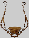 Antique Hammered Brass Hanging Oil Lamp Frame with Pull Down and Font HolderAntiquesEtcetera