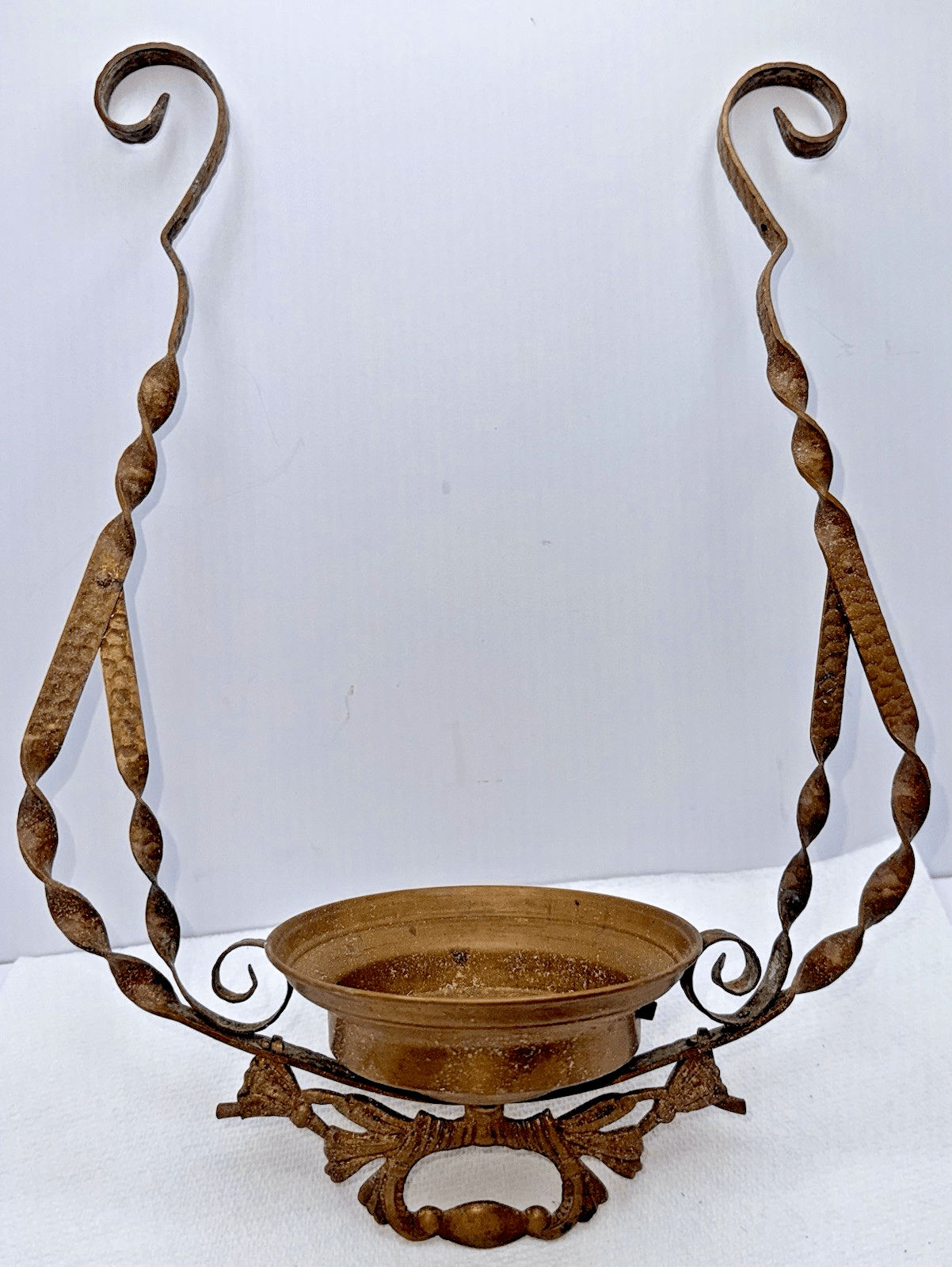 Antique Hammered Brass Hanging Oil Lamp Frame with Pull Down and Font Holder - AntiquesEtceteraAntique Hammered Brass Hanging Oil Lamp Frame with Pull Down and Font HolderAntiqueAntiquesEtcetera