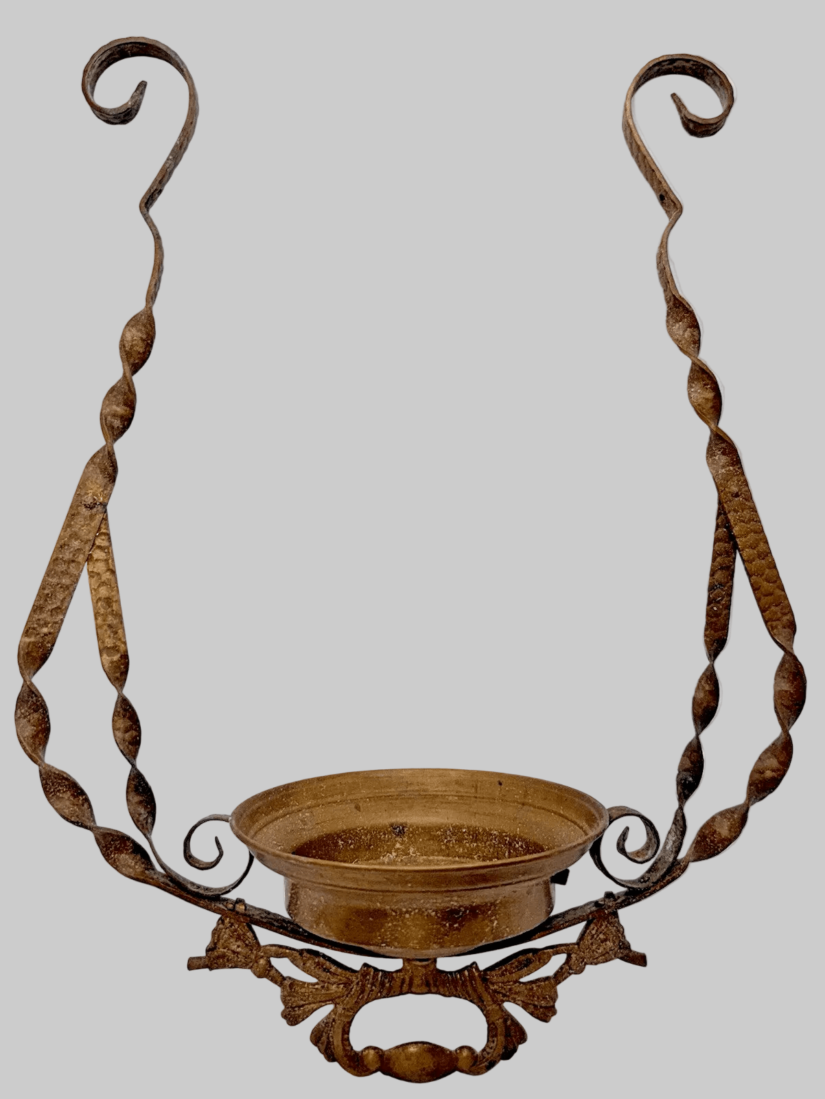 Antique Hammered Brass Hanging Oil Lamp Frame with Pull Down and Font HolderAntiquesEtcetera