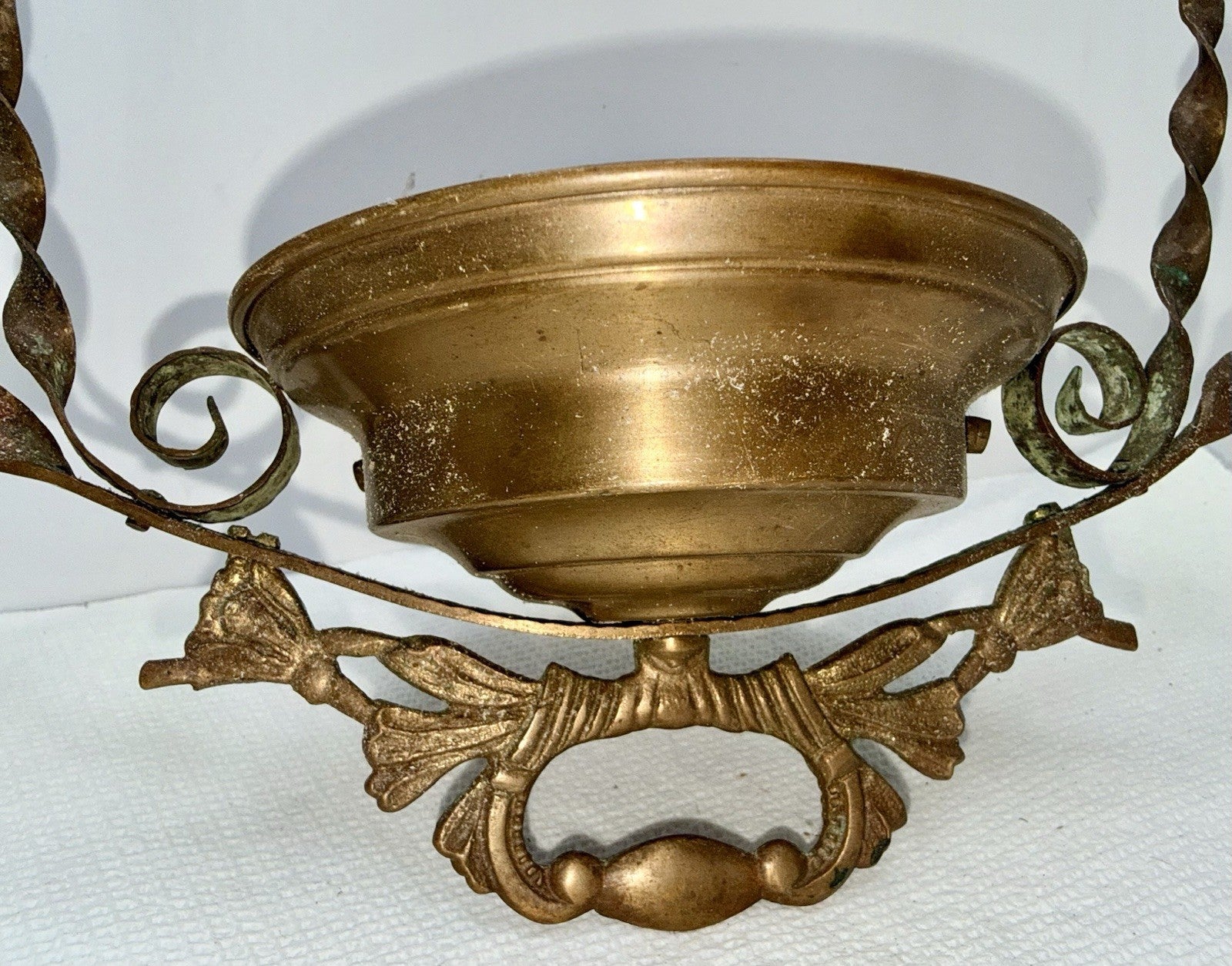 Antique Hammered Brass Hanging Oil Lamp Frame with Pull Down and Font Holder - AntiquesEtceteraAntique Hammered Brass Hanging Oil Lamp Frame with Pull Down and Font HolderAntiqueAntiquesEtcetera