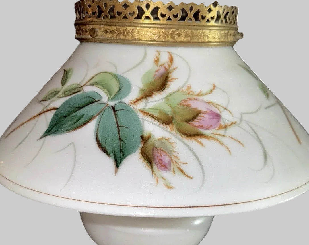 Antique Hanging Oil Lamp w/ Jeweled & Embossed Brass Frame Kerosene Burner - AntiquesEtceteraAntique Hanging Oil Lamp w/ Jeweled & Embossed Brass Frame Kerosene BurnerAntique LightingAntiquesEtceteraAntiquesEtcetera