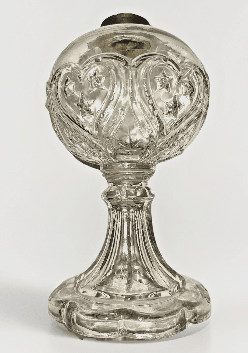 Antique Hearts and Stars EAPG Kerosene Oil Stand Lamp Glass THURO Bk 1, 145h - AntiquesEtceteraAntique Hearts and Stars EAPG Kerosene Oil Stand Lamp Glass THURO Bk 1, 145hAntique LightingAntiquesEtceteraAntiquesEtcetera