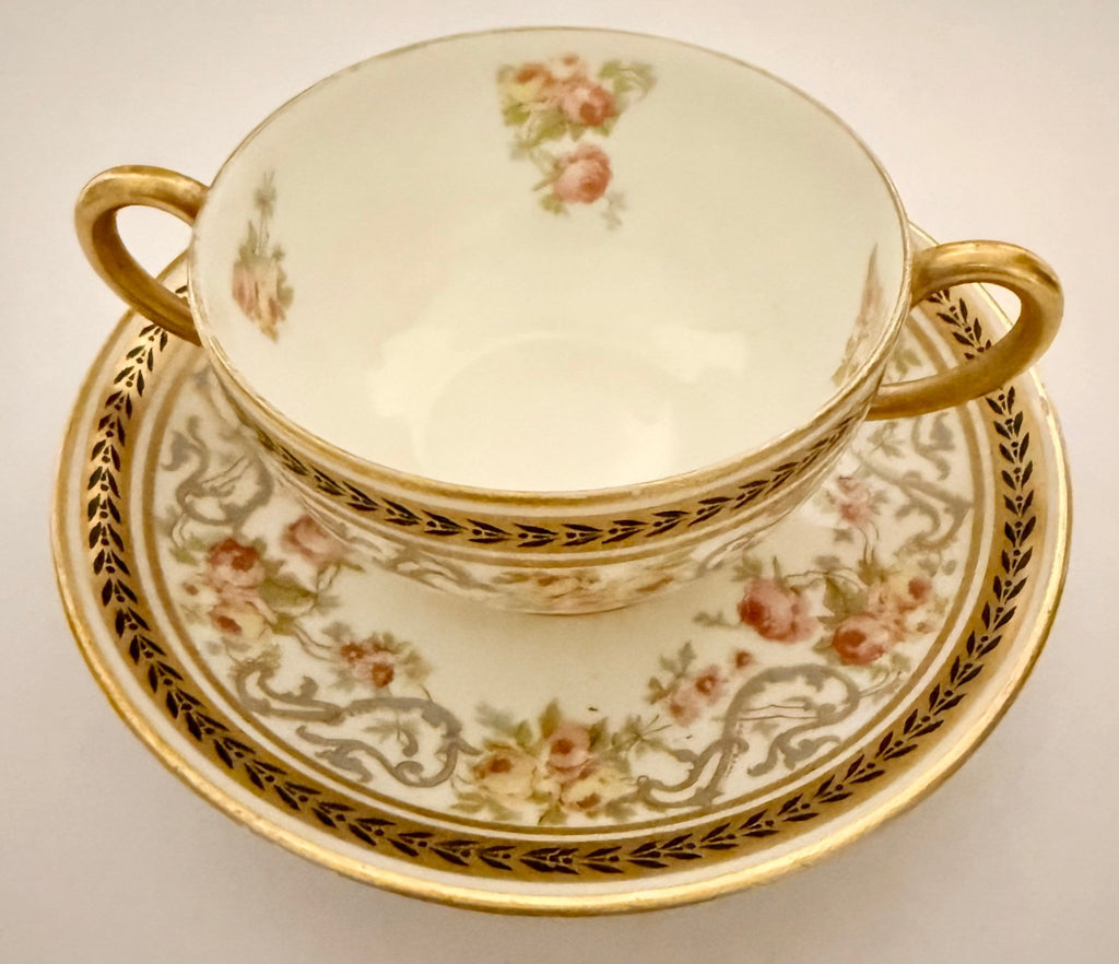 Antique Jean Pouyat Limoges France Bouillon Cup & Saucer Service for 12, Hand Decorated Roses & Gilt - AntiquesEtceteraAntique Jean Pouyat Limoges France Bouillon Cup & Saucer Service for 12, Hand Decorated Roses & GiltElegant / Collectible DinnerwareJean Pouyat LimogesAntiquesEtcetera
