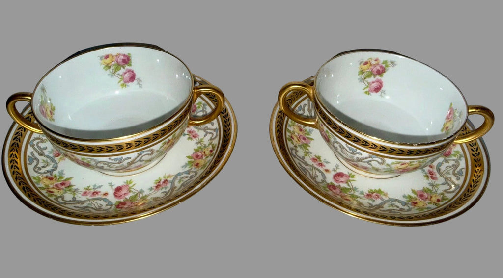 Antique Jean Pouyat Limoges France Bouillon Cup & Saucer Service for 12, Hand Decorated Roses & Gilt - AntiquesEtceteraAntique Jean Pouyat Limoges France Bouillon Cup & Saucer Service for 12, Hand Decorated Roses & GiltElegant / Collectible DinnerwareJean Pouyat LimogesAntiquesEtcetera